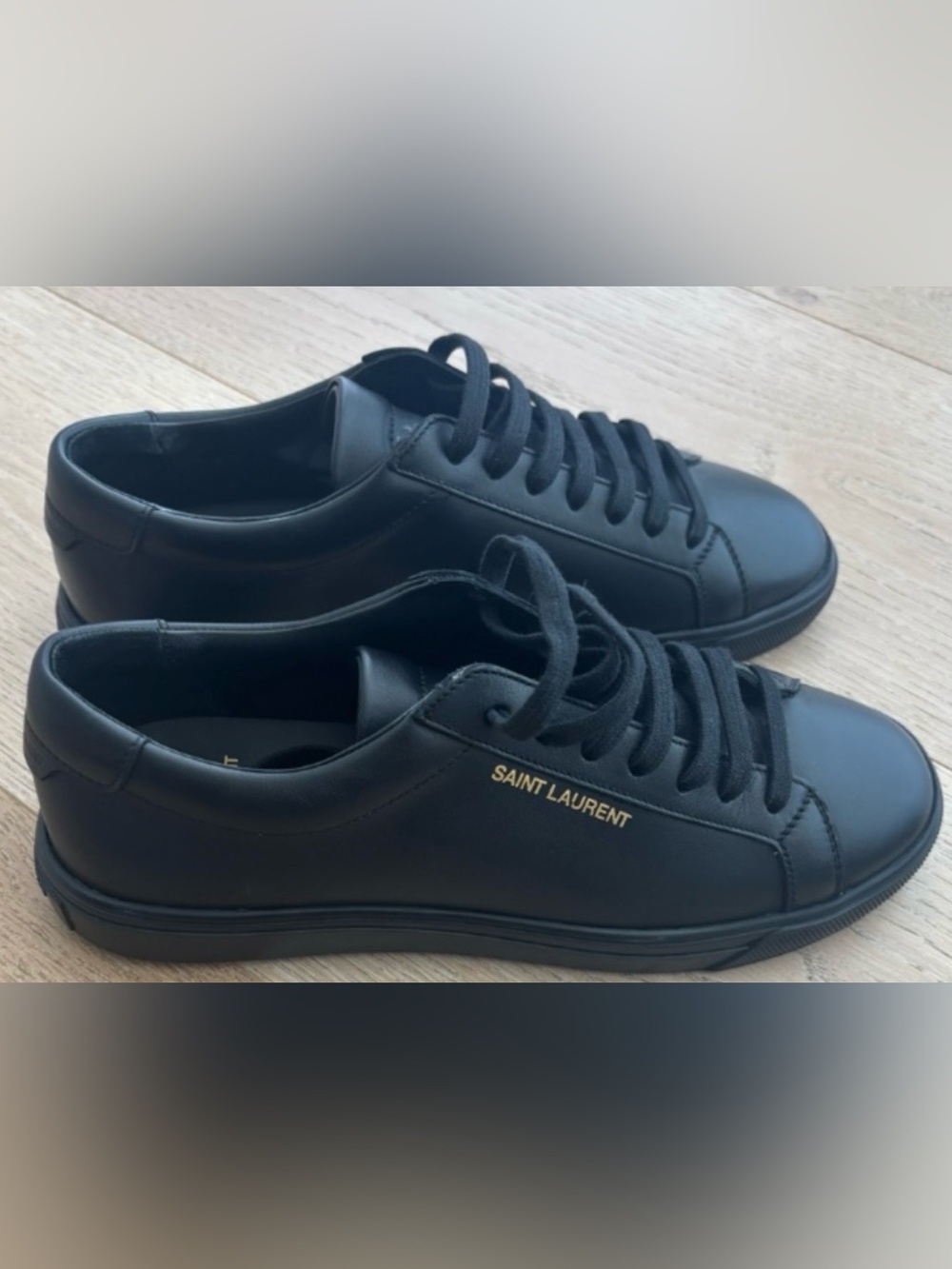 Saint Laurent | Black Leather Andy Low-Top Lace-Up Sneakers Shoes Women’s - Picture 4 of 9